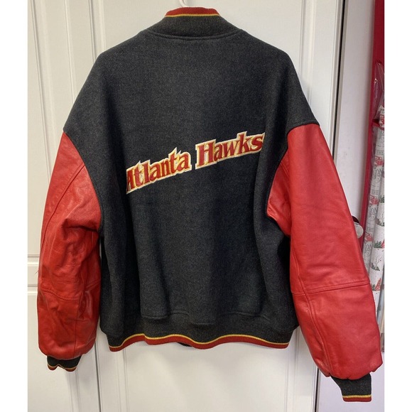NBA ATLANTA HAWKS Hardwood Classics Wool Leather Jacket G-III Gray Red Men’s XXL - Picture 2 of 16